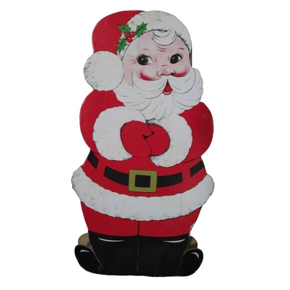 Vintage Santa Claus Sees Cardboard Candy Box Container 1950s Creases Stains - Picture 1 of 13